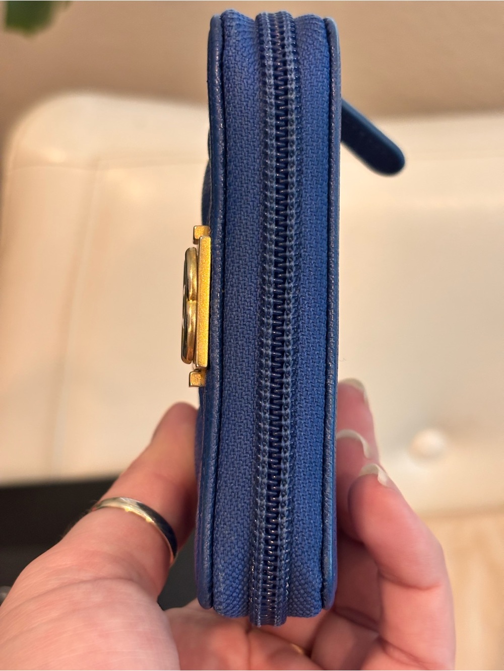 CHANEL Boy Blue Caviar Quilted Leather Zip Around Coin Purse Wallet W/ Box - Picture 8 of 16